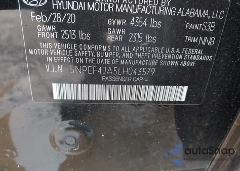 2020 Hyundai Sonata Sel from USA, damaged, VIN 5NPEF4JA5LH043579